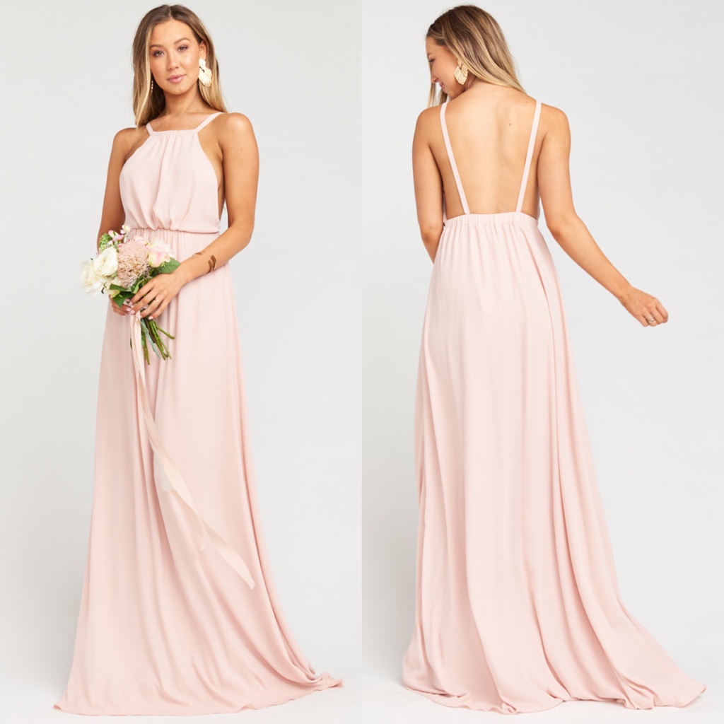 New Show Me Your Mumu Dusty Blush Crisp Chiffon Amanda Bridesmaid Maxi Dress S